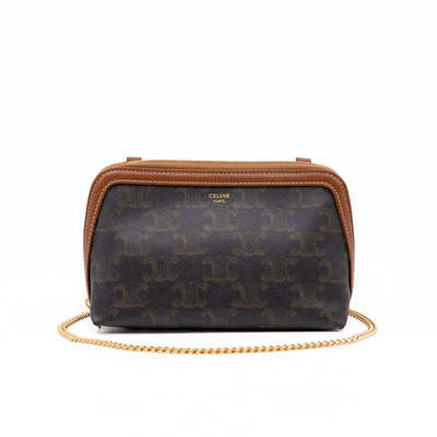 Clutch on Chain Triomphe Canvas Brown