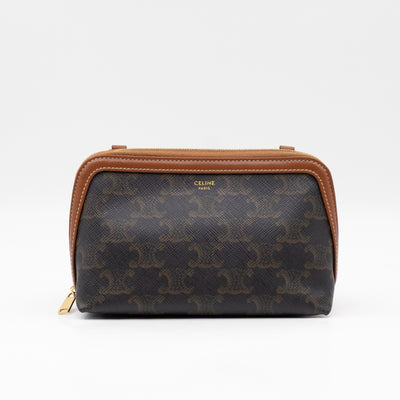 Clutch on Chain Triomphe Canvas Brown