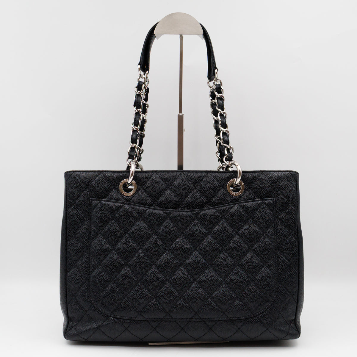 Chanel GST Grand Shopping Tote Black Caviar Silver