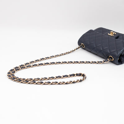 Classic Single Flap Mini Rectangular Navy Lambskin Leather