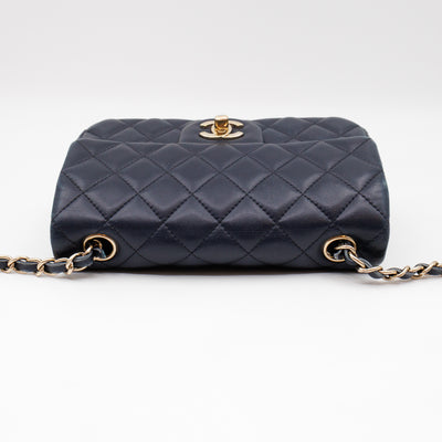 Classic Single Flap Mini Rectangular Navy Lambskin Leather