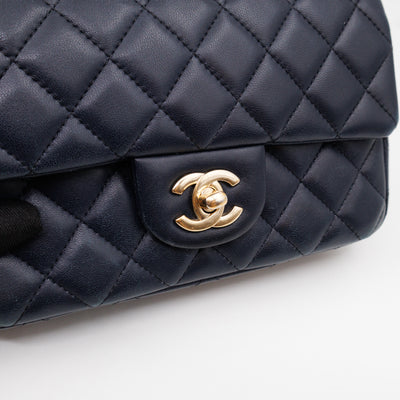 Classic Single Flap Mini Rectangular Navy Lambskin Leather