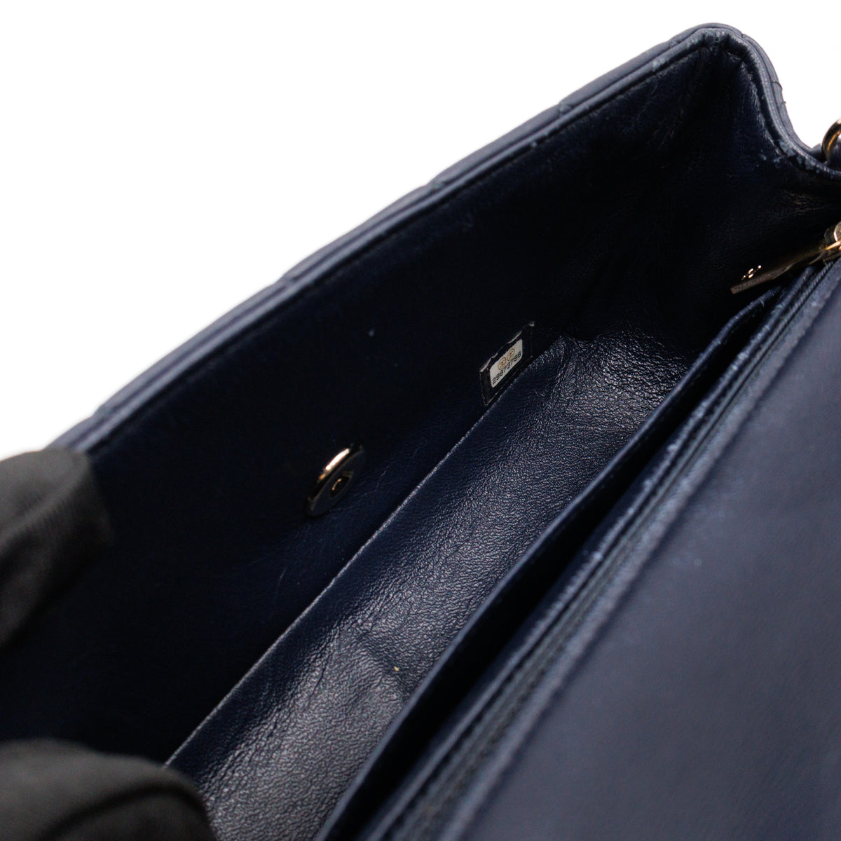 Classic Single Flap Mini Rectangular Navy Lambskin Leather