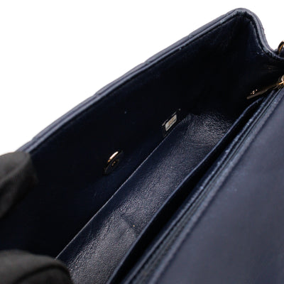 Classic Single Flap Mini Rectangular Navy Lambskin Leather