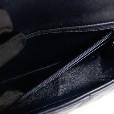 Classic Single Flap Mini Rectangular Navy Lambskin Leather