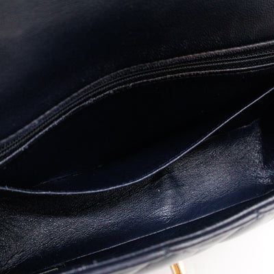 Classic Single Flap Mini Rectangular Navy Lambskin Leather