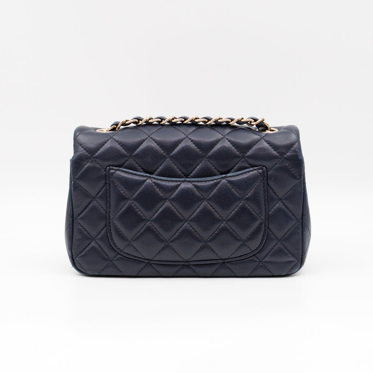 Classic Single Flap Mini Rectangular Navy Lambskin Leather