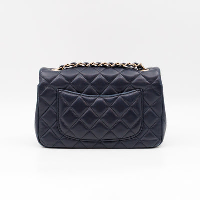 Classic Single Flap Mini Rectangular Navy Lambskin Leather