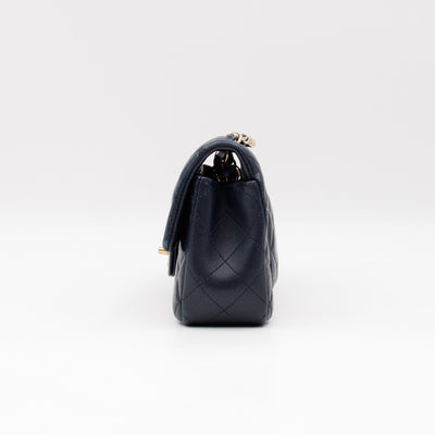 Classic Single Flap Mini Rectangular Navy Lambskin Leather
