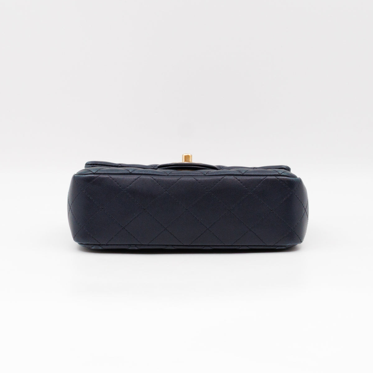 Classic Single Flap Mini Rectangular Navy Lambskin Leather