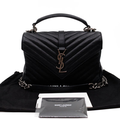 College Medium Chevron Quilted Black Leather