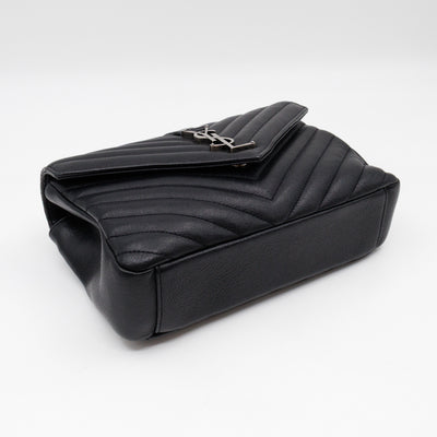 College Medium Chevron Quilted Black Leather