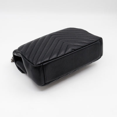 College Medium Chevron Quilted Black Leather