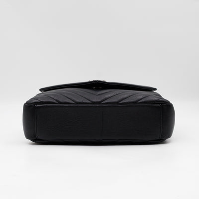 College Medium Chevron Quilted Black Leather