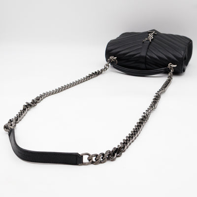 College Medium Chevron Quilted Black Leather