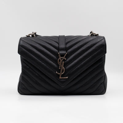 College Medium Chevron Quilted Black Leather
