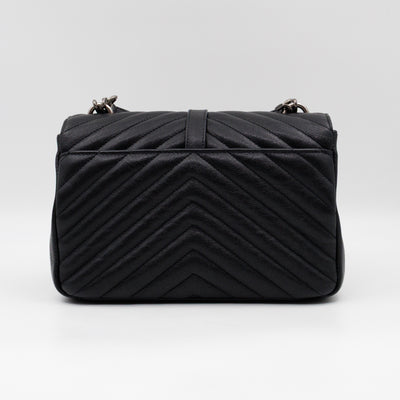 College Medium Chevron Quilted Black Leather