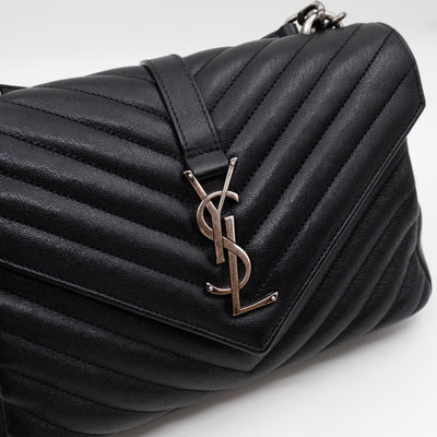 College Medium Chevron Quilted Black Leather