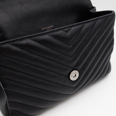 College Medium Chevron Quilted Black Leather