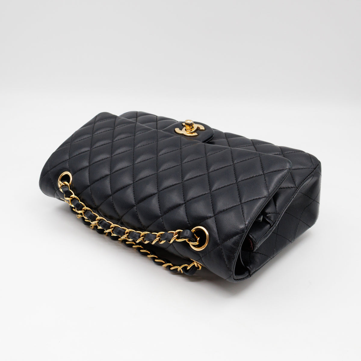 Classic Double Flap Bag Medium Black Lambskin Leather Gold