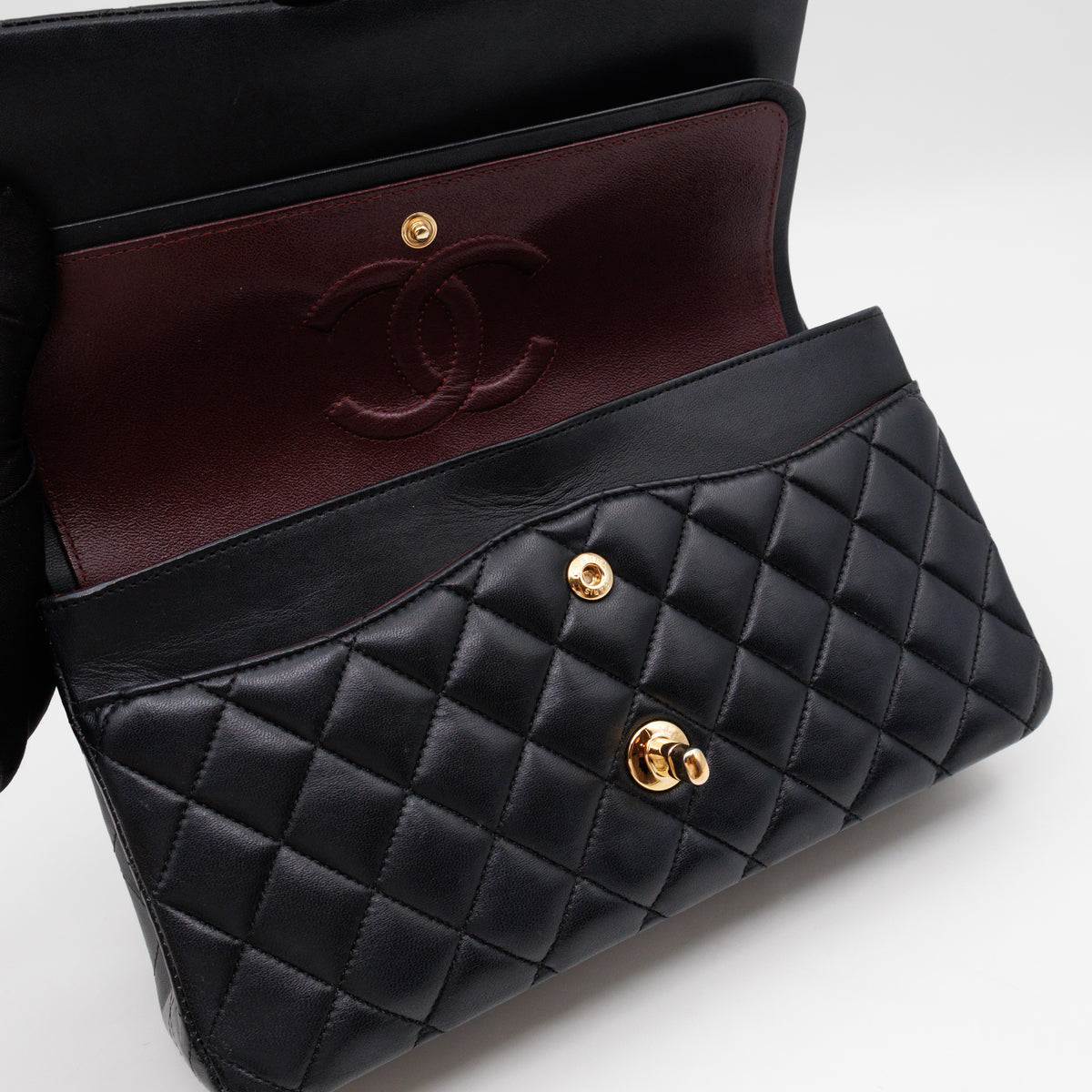 Classic Double Flap Bag Medium Black Lambskin Leather Gold