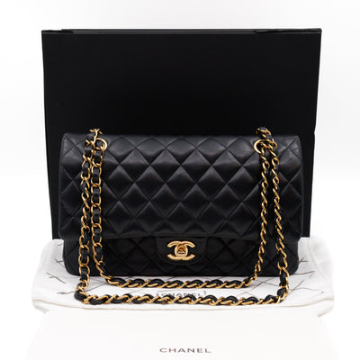 Classic Double Flap Bag Medium Black Lambskin Leather Gold