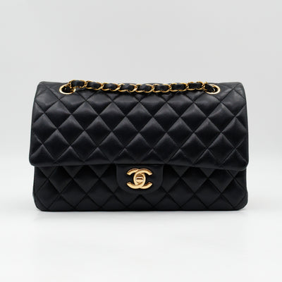 Classic Double Flap Bag Medium Black Lambskin Leather Gold