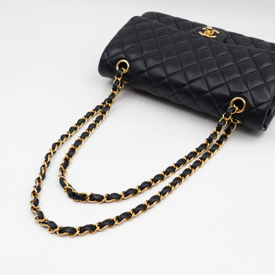 Classic Double Flap Bag Medium Black Lambskin Leather Gold