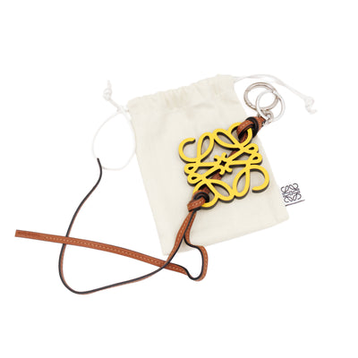 Anagram Bag Charm Key Holder Yellow Calfskin