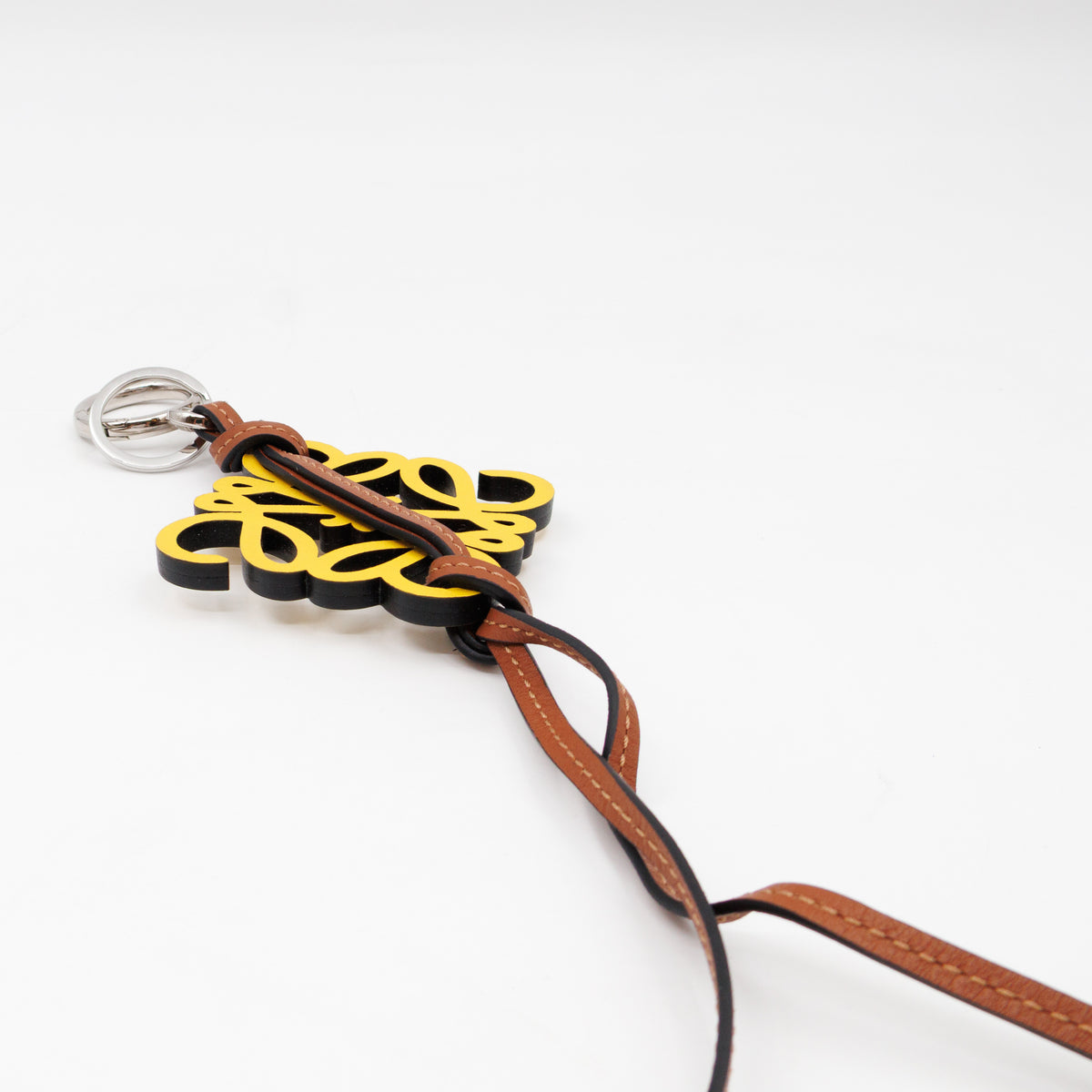 Anagram Bag Charm Key Holder Yellow Calfskin