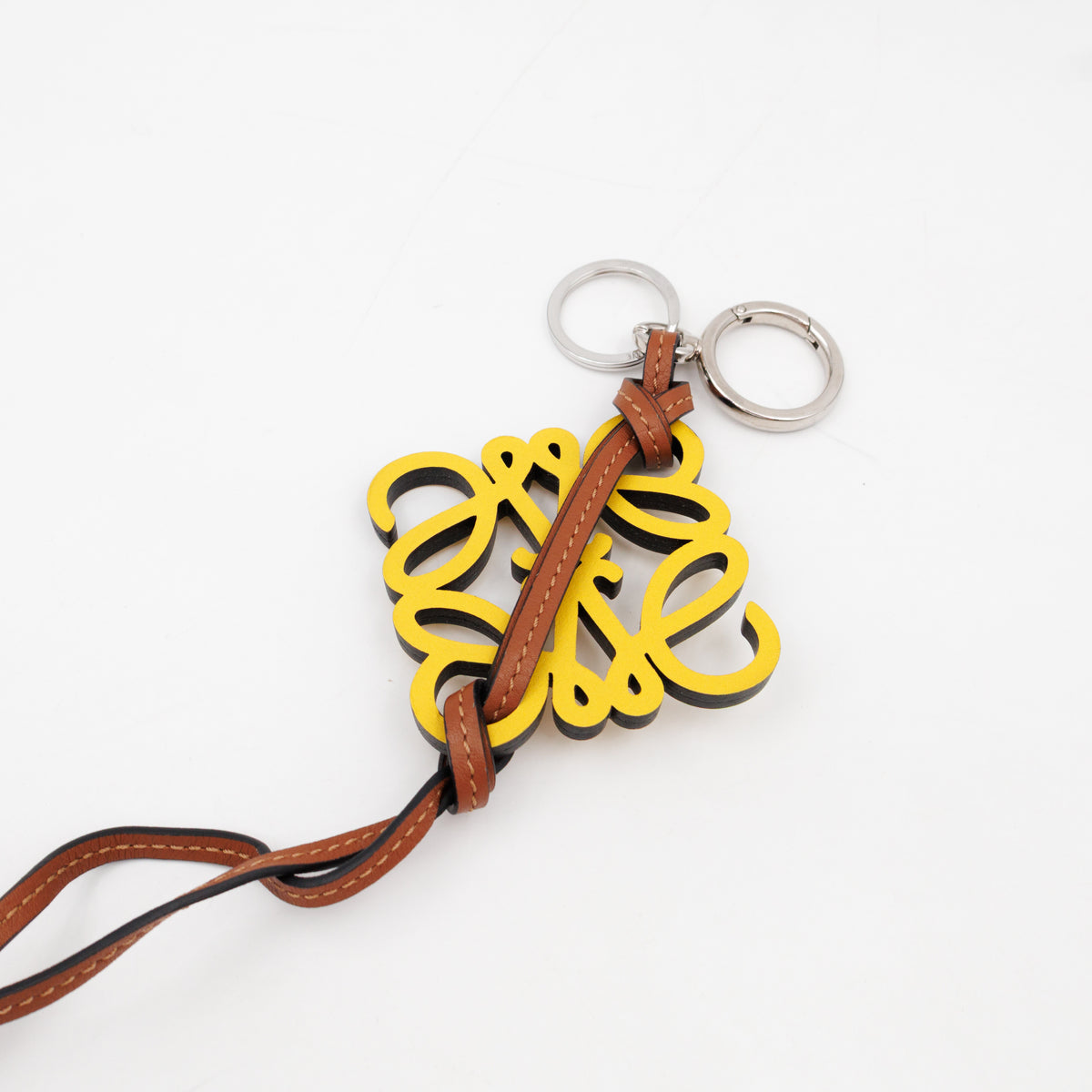 Anagram Bag Charm Key Holder Yellow Calfskin