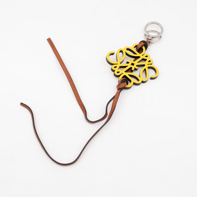Anagram Bag Charm Key Holder Yellow Calfskin