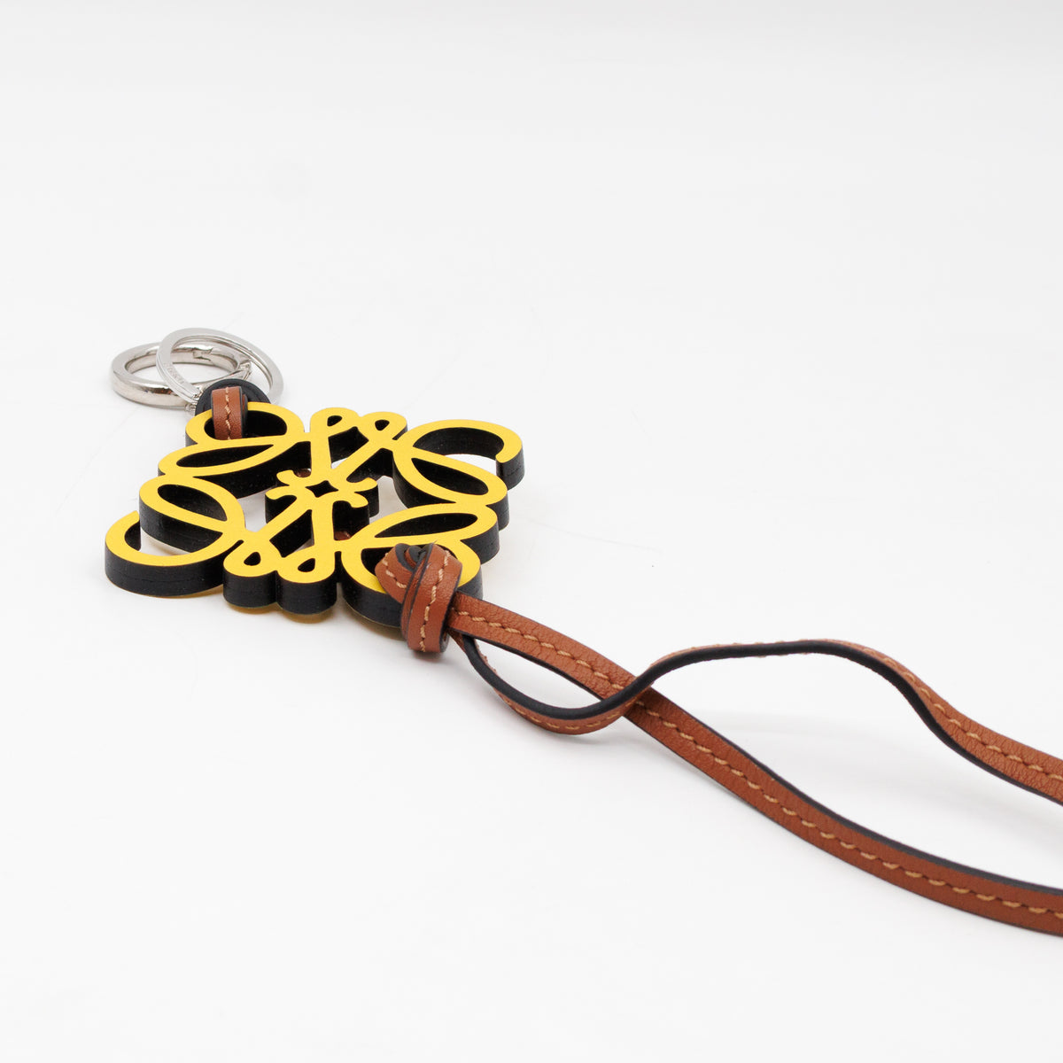 Anagram Bag Charm Key Holder Yellow Calfskin