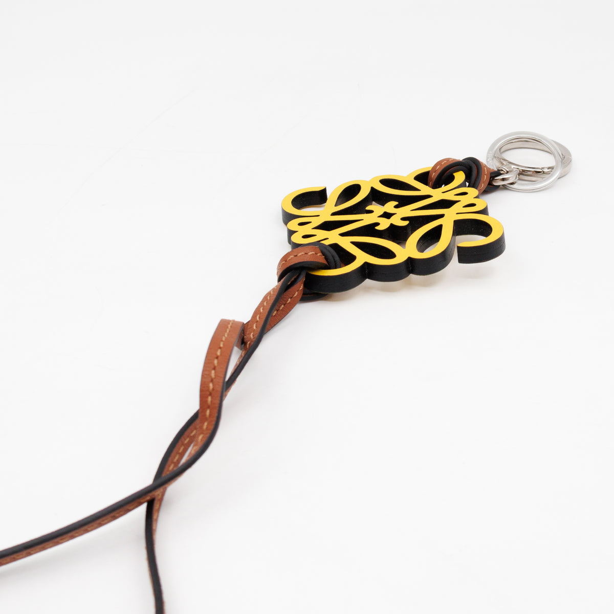 Anagram Bag Charm Key Holder Yellow Calfskin