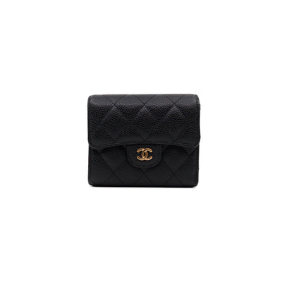 Small Classic Flap Wallet Black Caviar Gold