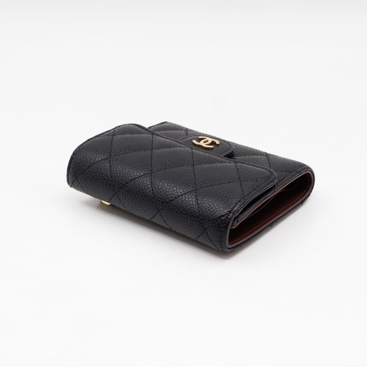 Small Classic Flap Wallet Black Caviar Gold