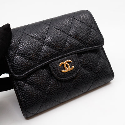 Small Classic Flap Wallet Black Caviar Gold