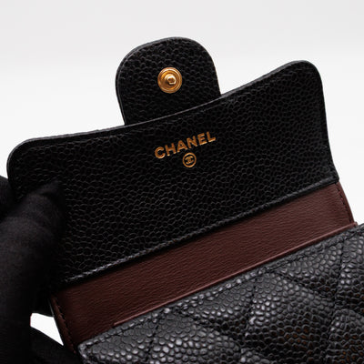 Small Classic Flap Wallet Black Caviar Gold