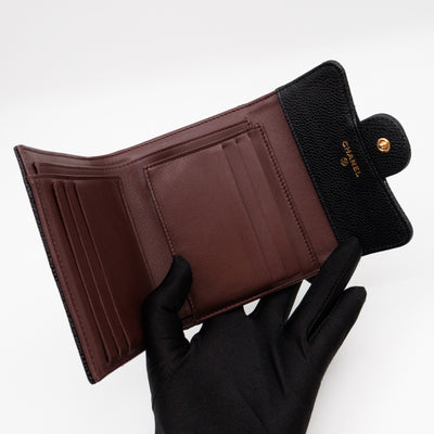 Small Classic Flap Wallet Black Caviar Gold