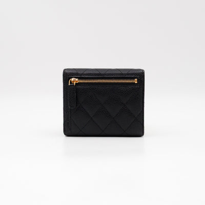 Small Classic Flap Wallet Black Caviar Gold