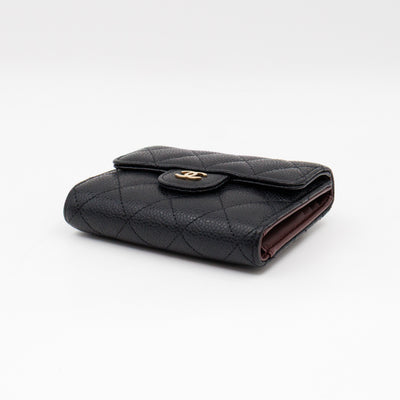 Small Classic Flap Wallet Black Caviar Gold