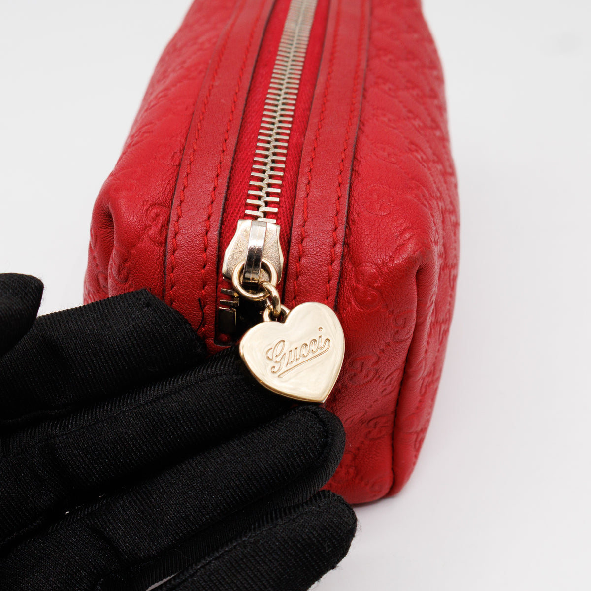 Cosmetic Pouch Red Guccissima Leather