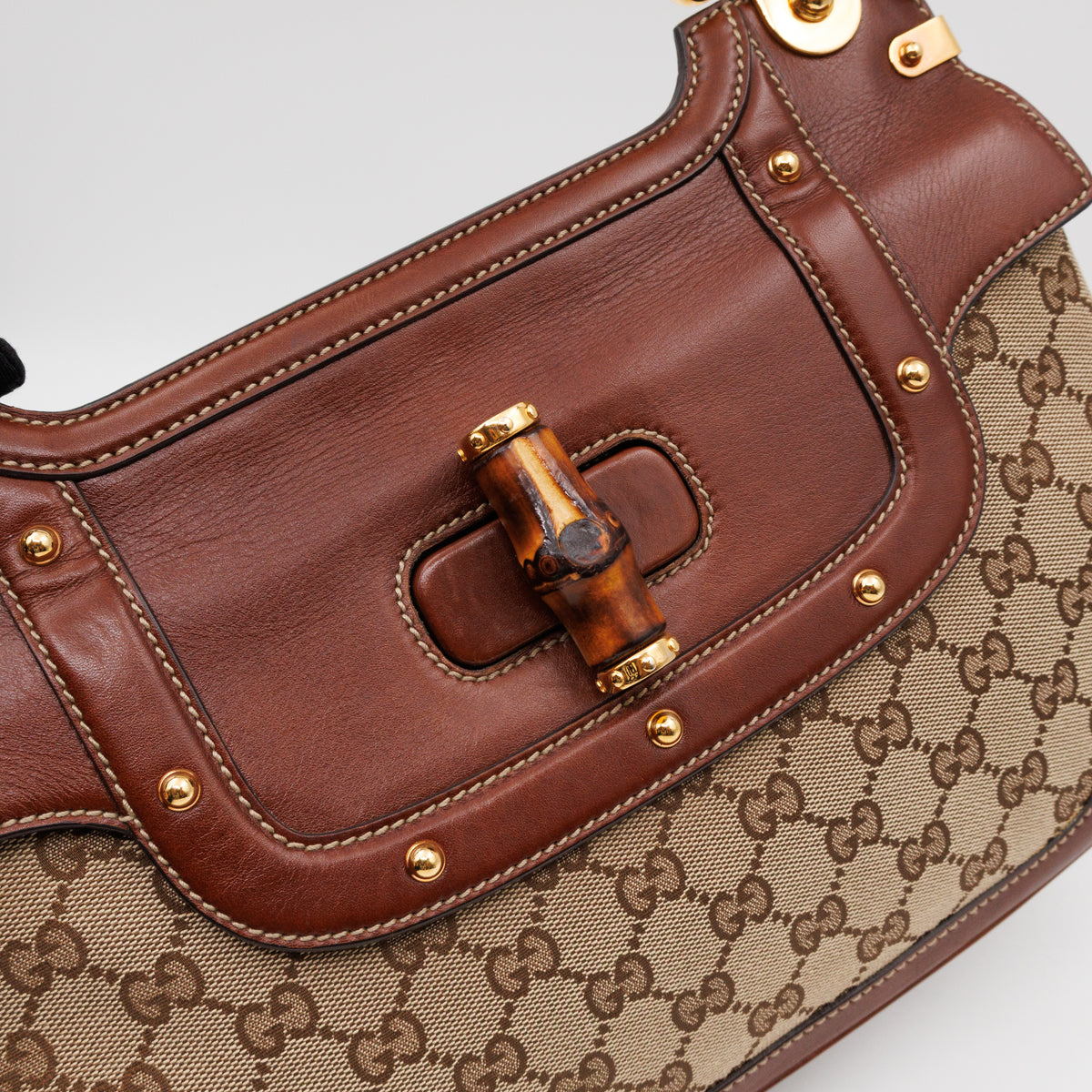 Peggy Bamboo Handle Shoulder Bag GG Canvas Brown