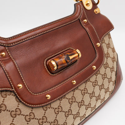 Peggy Bamboo Handle Shoulder Bag GG Canvas Brown