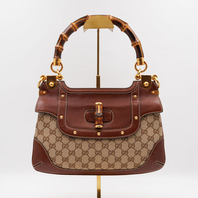 Peggy Bamboo Handle Shoulder Bag GG Canvas Brown