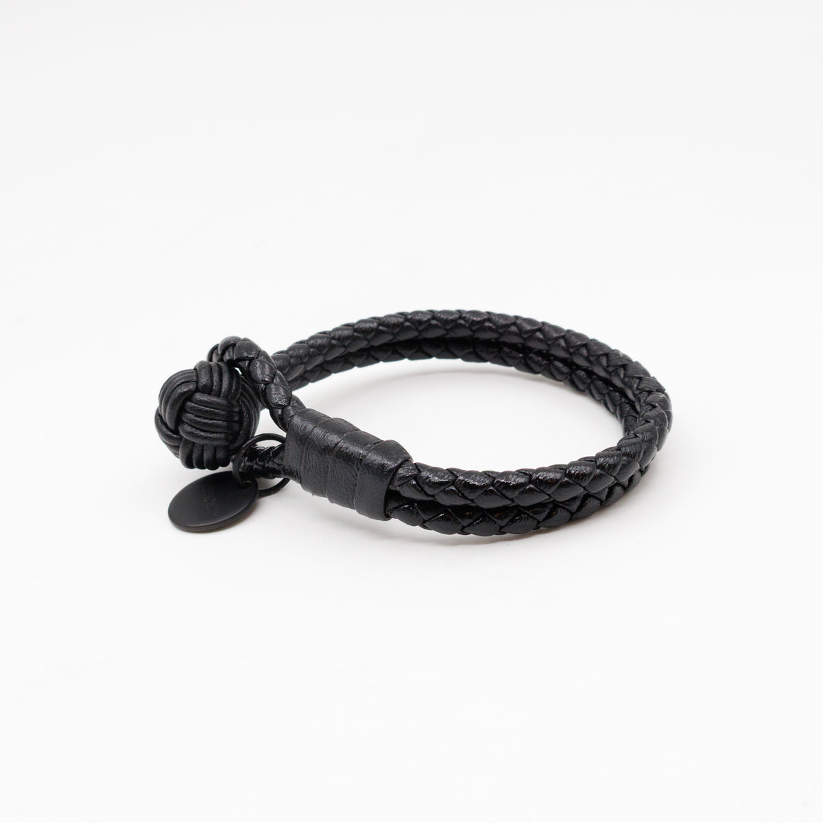 Double Strand Intrecciato Leather Bracelet Black