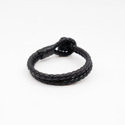 Double Strand Intrecciato Leather Bracelet Black