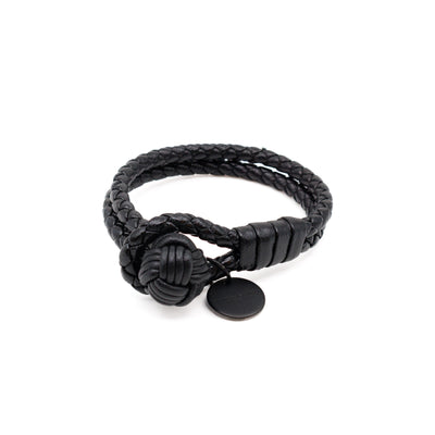 Double Strand Intrecciato Leather Bracelet Black