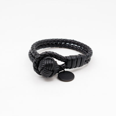 Double Strand Intrecciato Leather Bracelet Black
