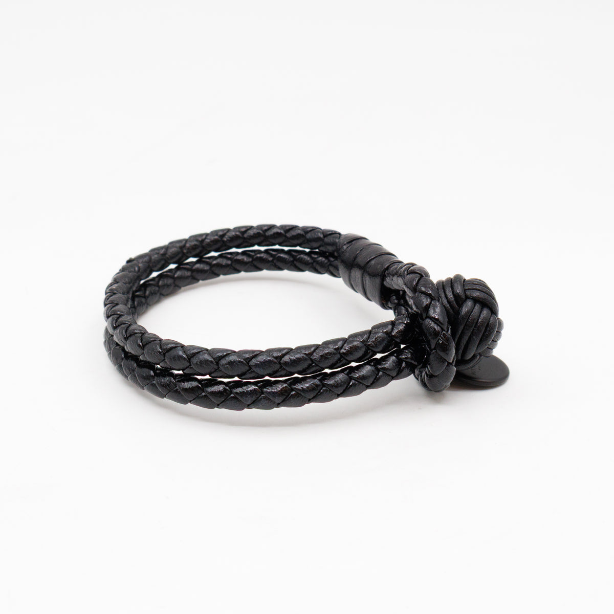 Double Strand Intrecciato Leather Bracelet Black
